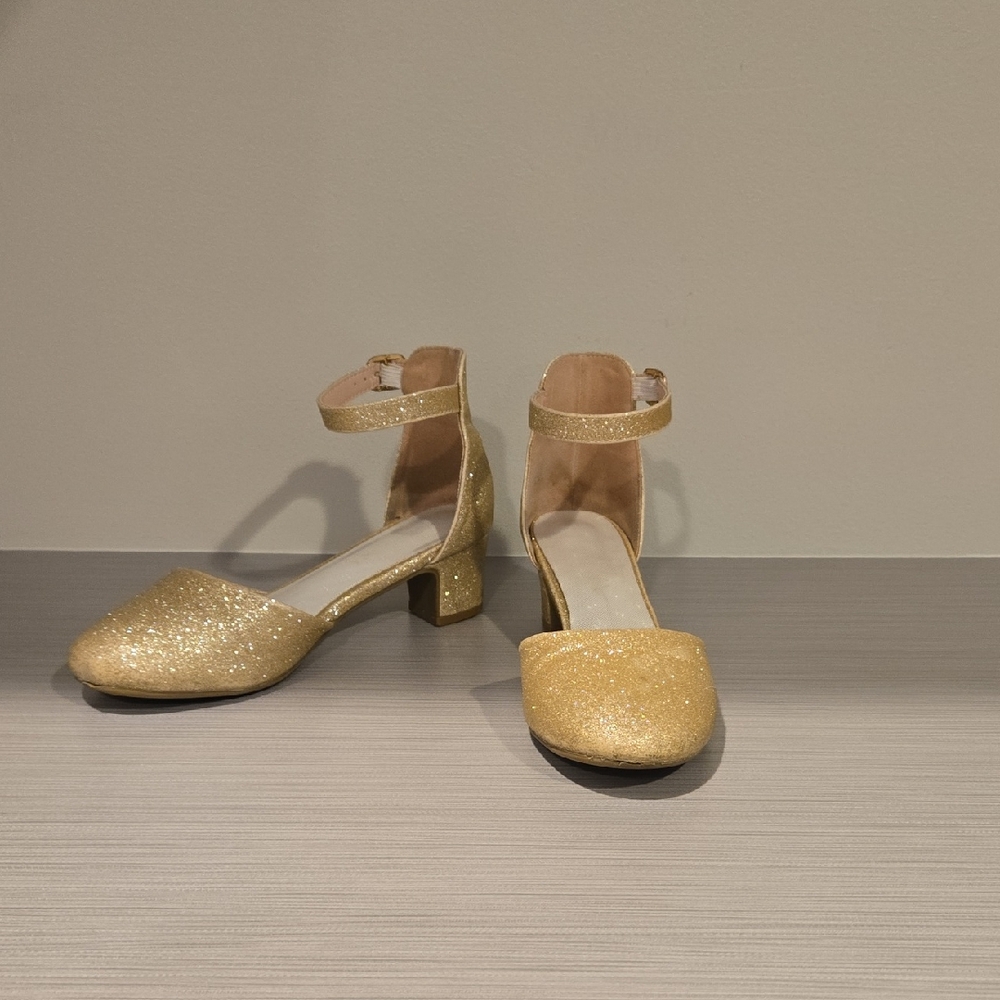 Gold Glitter Ankle Strap Girls Shoes